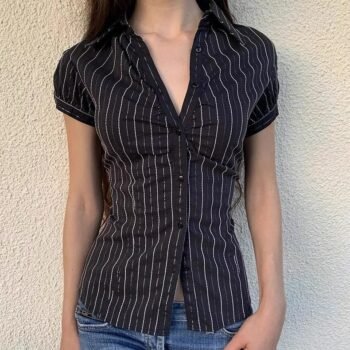 Y2K Striped Vintage French Blouse