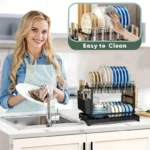 2-Tier Stainless Steel Dish Rack with Drainboard - Rustproof Kitchen Organizer