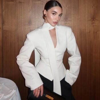 Elegant White V-Neck Tailored Coat for Women