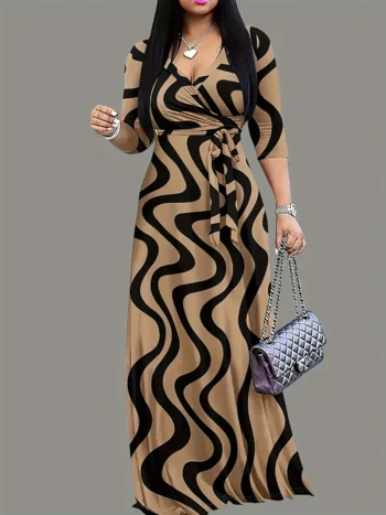 Geometric Print V-Neck Maxi Dress