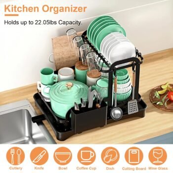 Rustproof 2-Tier Dish Rack with Utensil Holder