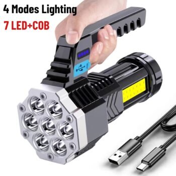 7-Mode Rechargeable COB LED Flashlight - Waterproof Work Ligh